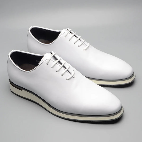 Genuine Leather White Whole-Cut Oxfords Men's Formal Dress Shoes